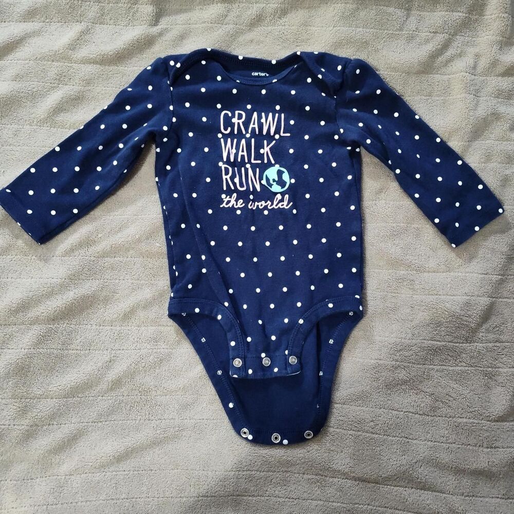 Carter's navy blue polka dot sparkly pink letters baby girl bodysuit 12 months